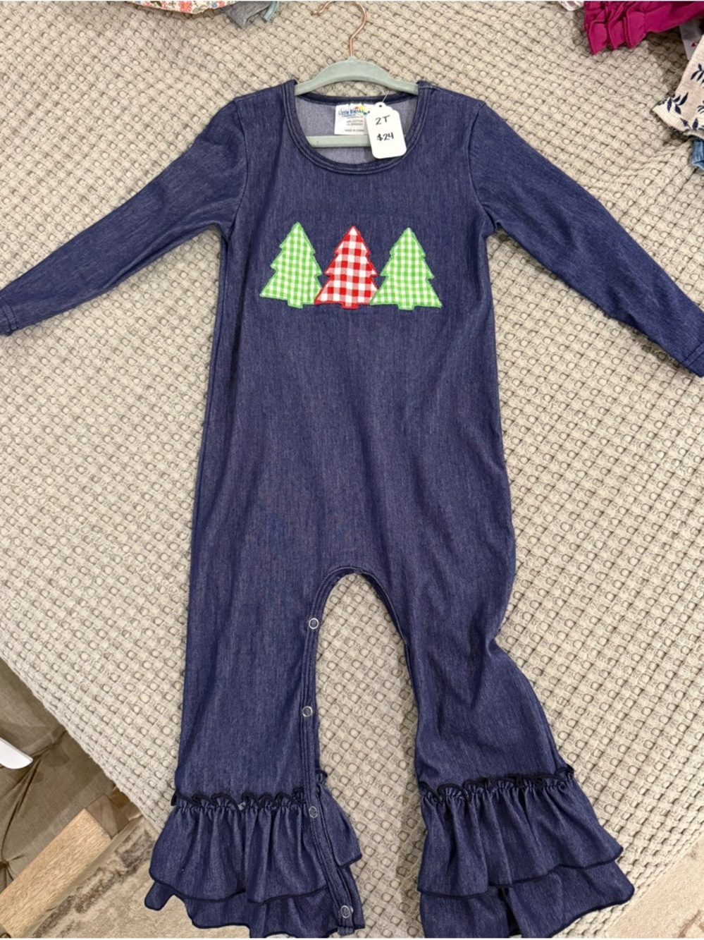 Chambray Baby Romper with Gingham Tree Appliqué